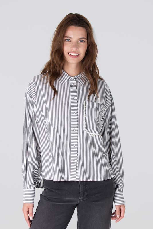 Jansen Amsterdam GINGER BLOUSE VS 725 stripe pearls a 000470 - antraciet GINGER