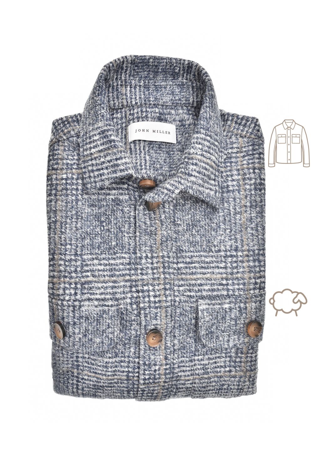 John Miller Shirts Check:Overshirt Blauw 5142590