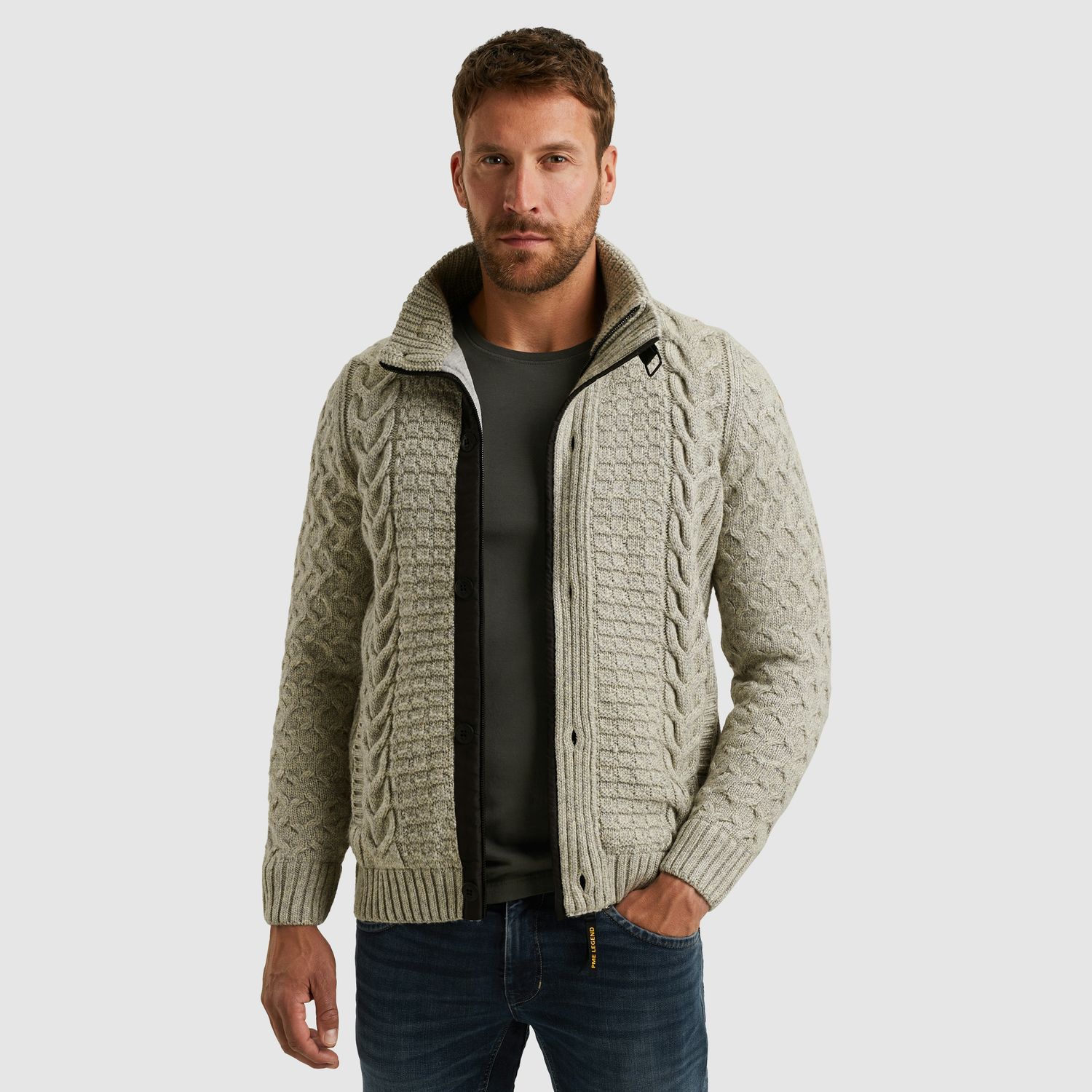 PME Legend Zip jacket heavy knit mixed yarn Grijs PKC2509359