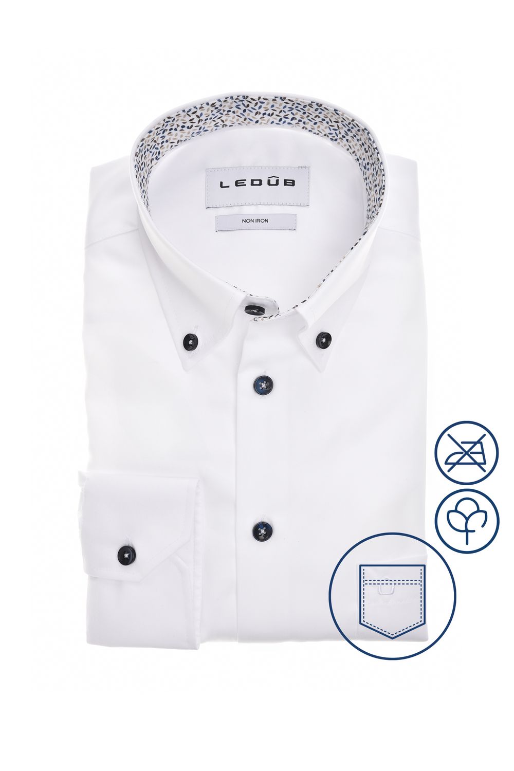 Ledub Shirts Plain:Overhemd Spierwit 910 Middenbruin 640 0143054