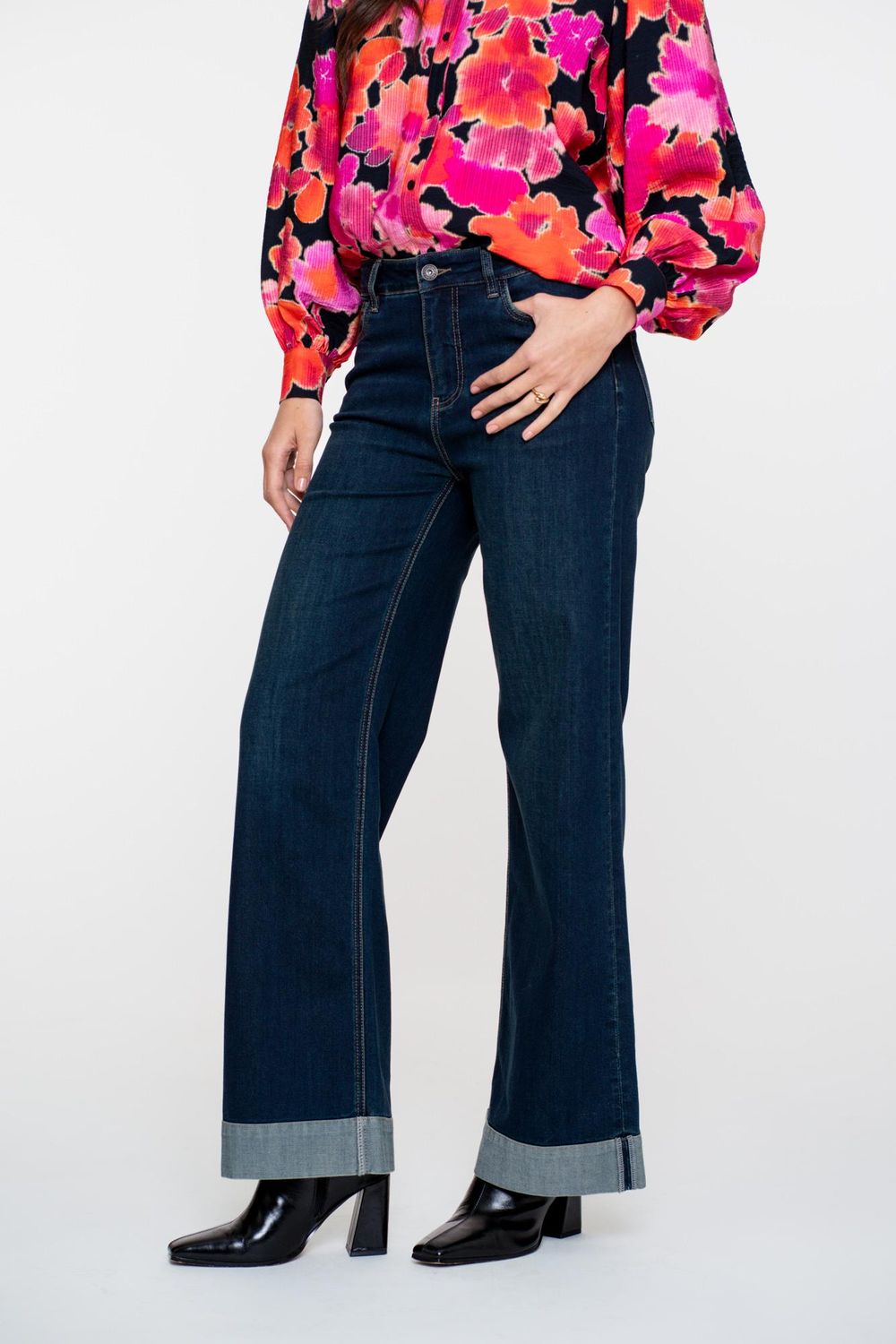 Geisha Jeans wide turn-up Zwart 51544-10