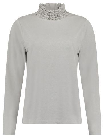 Bloomings Jersey ruffle neck shirt lurex 63% r Silver Grey mel SLT363-8886