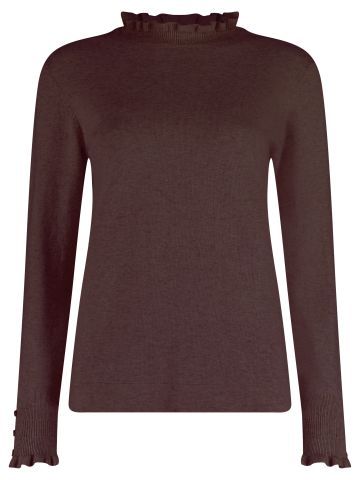 Bloomings Mock neck pullover w/ frills 78% cot Coffee mel SLK14-8767