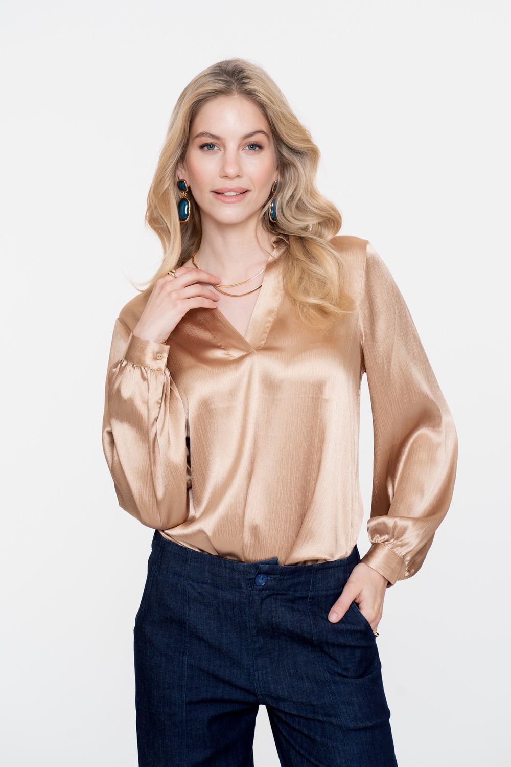 Geisha Satin blouse Beige 53530-14
