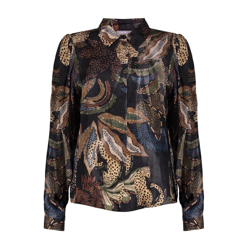 Geisha Top satin AOP animal Zwart 53684-70