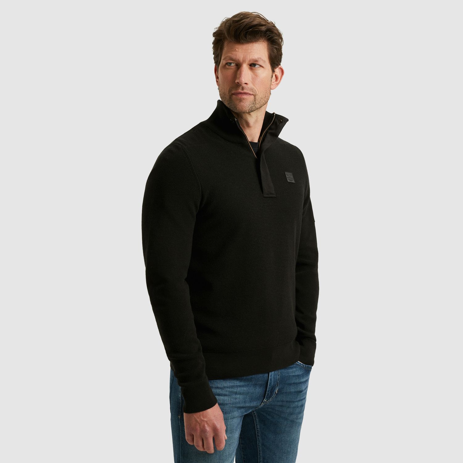 PME Legend Half zip collar cotton knit Zwart PKW2509322