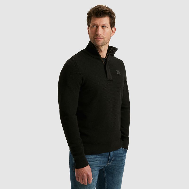 PME Legend Half zip collar cotton knit Zwart PKW2509322