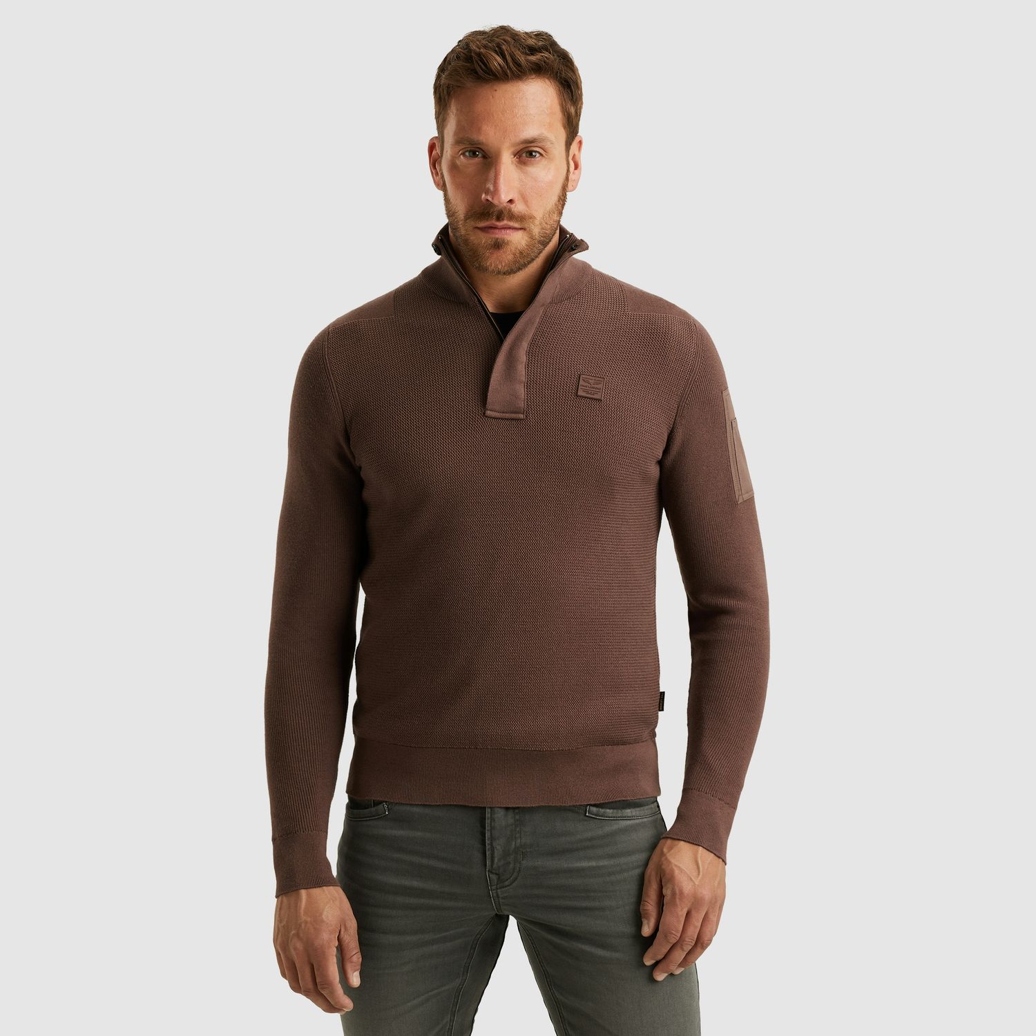 PME Legend Half zip collar cotton knit Marron PKW2509322