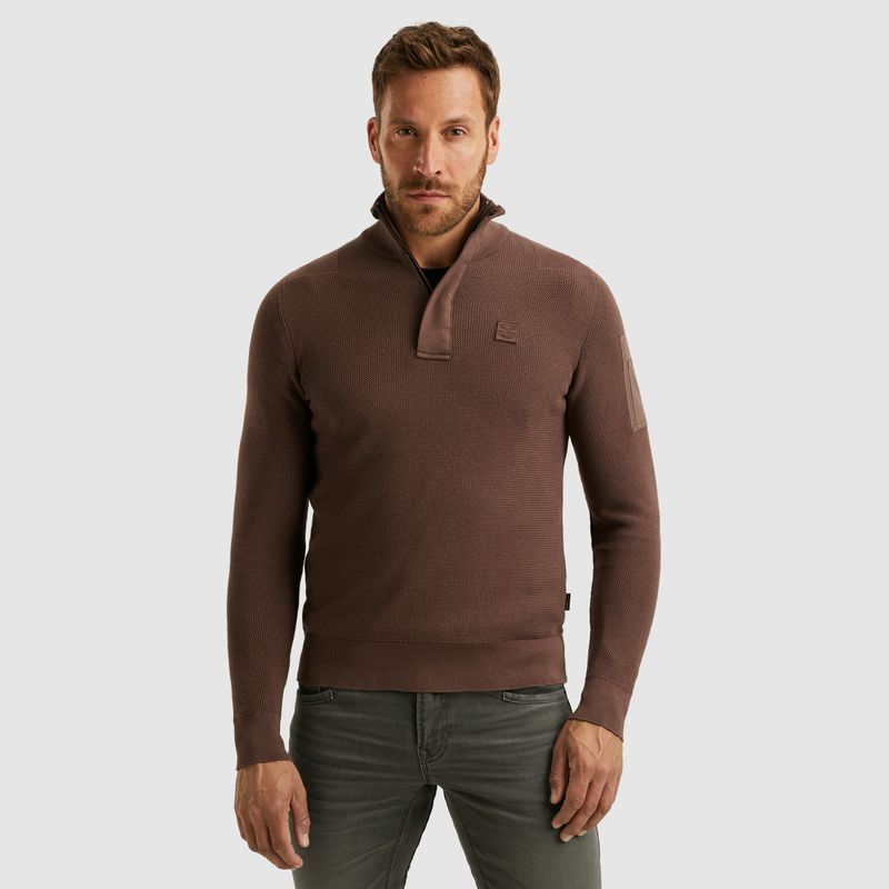 PME Legend Half zip collar cotton knit Marron PKW2509322