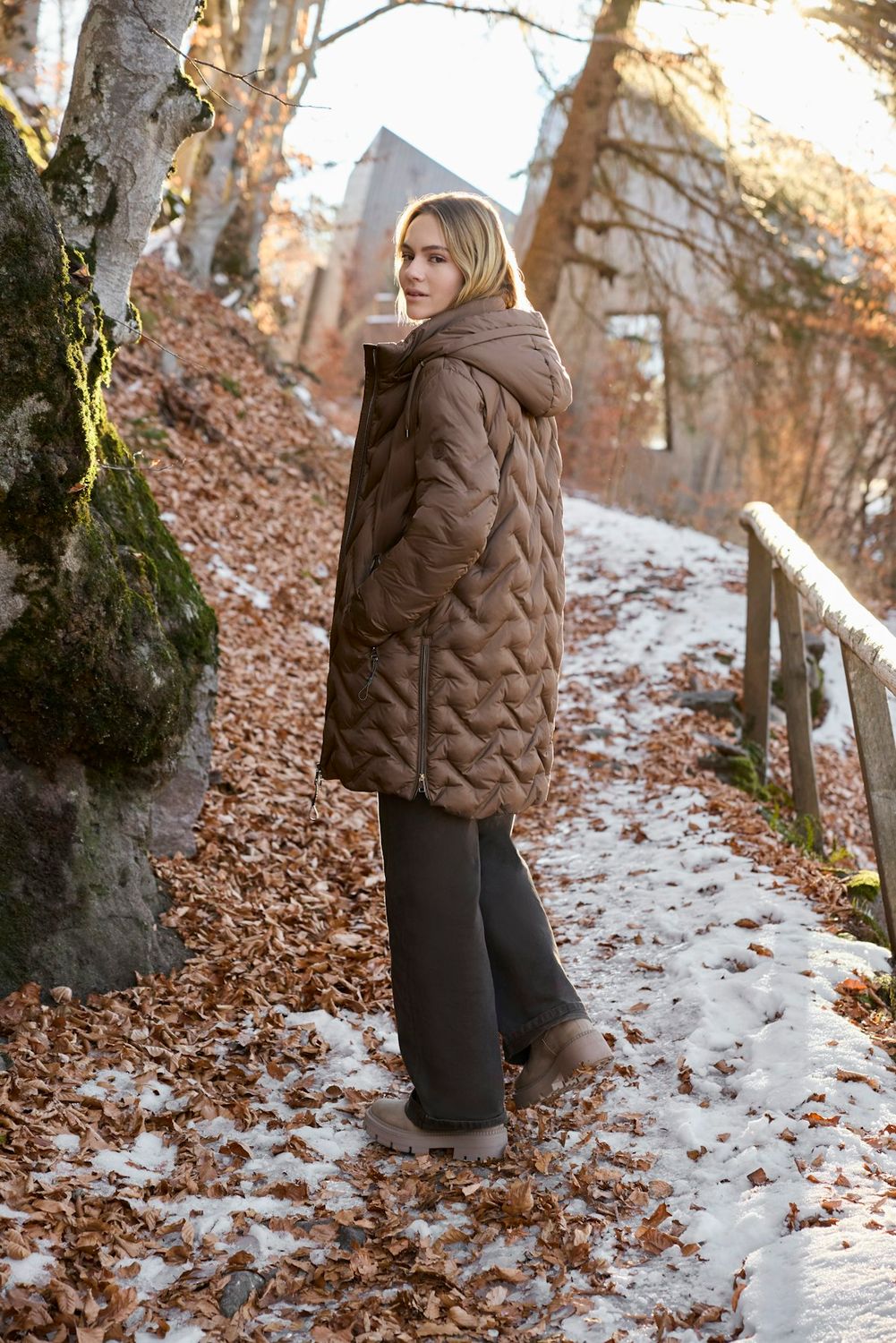 Barbara Lebek Mantel mit Kapuze Winter nougat 30500052