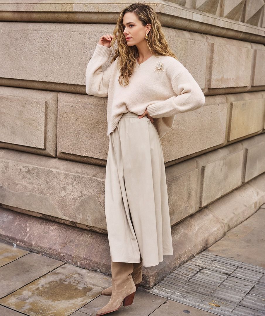 Esqualo Skirt long lightweight PU Light Taupe F25.11504