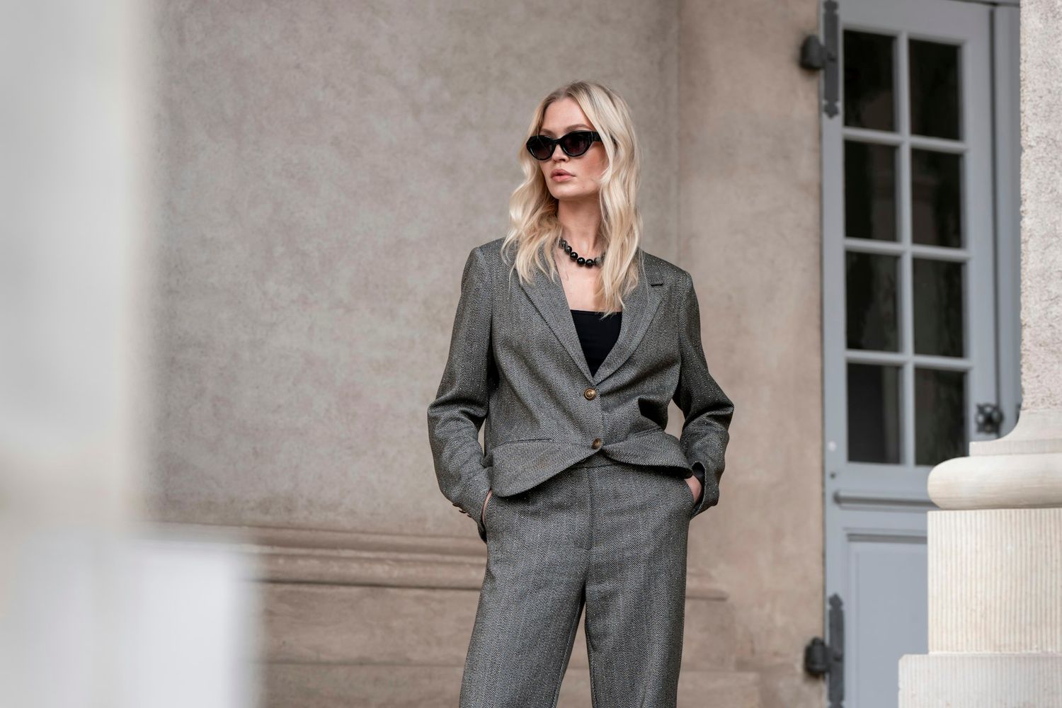 Geisha Blazer herringbone + stones Grijs 55522-10