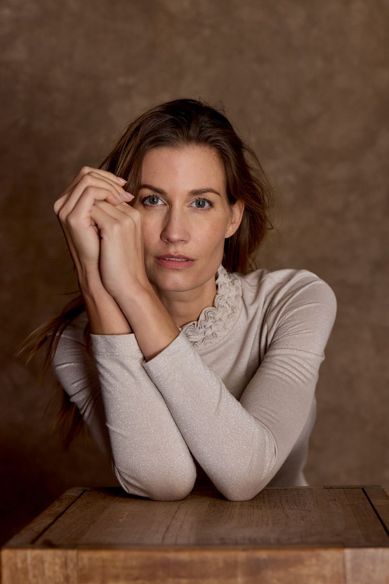 Bloomings Jersey ruffle neck shirt lurex 63% r Moon SLT363-8886