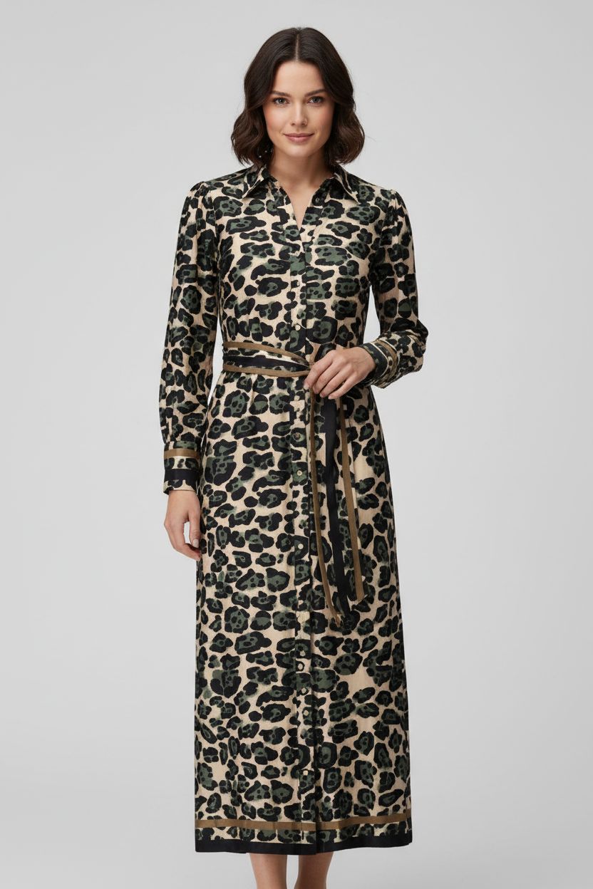 K-Design Maxi jurk met luipaard design P014 B112
