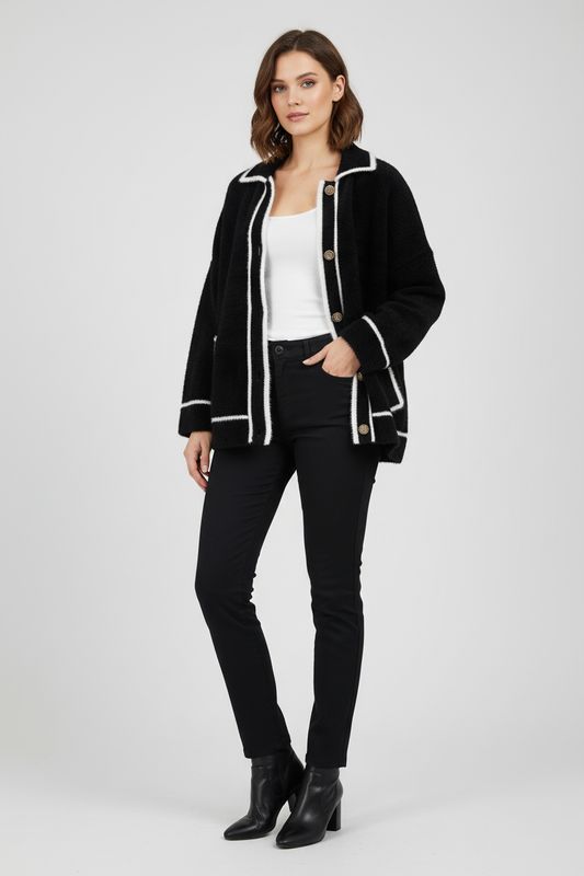 K-Design Cardigan met knopen Black B846
