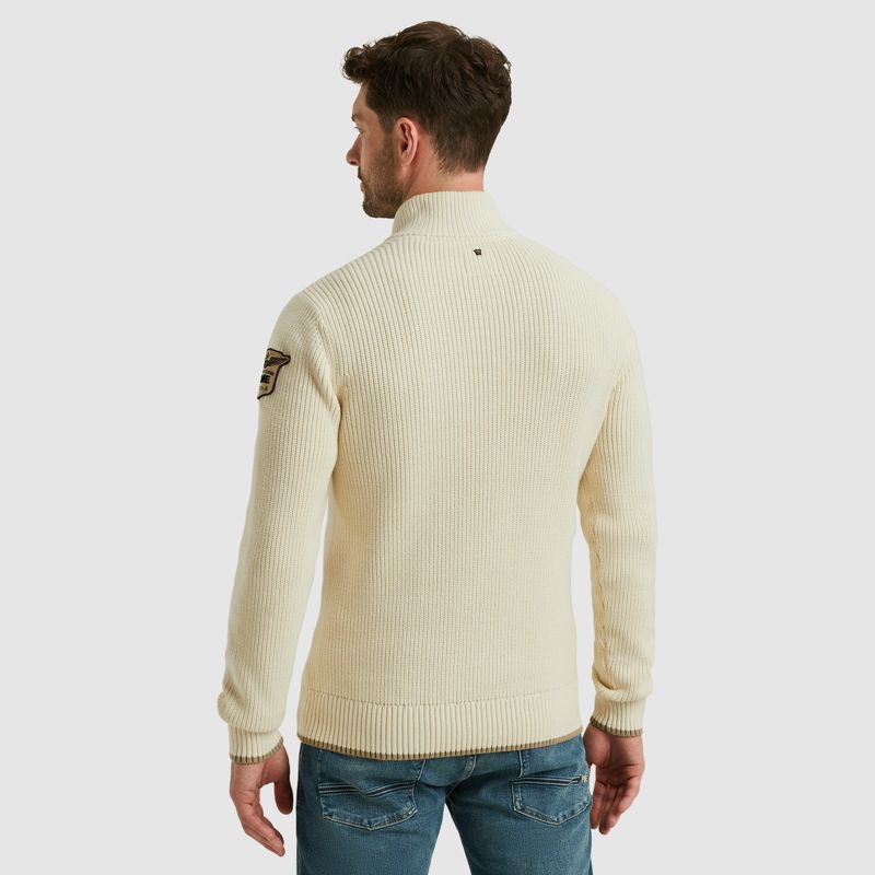 PME Legend Half zip collar cotton mix yarn Bone White PKW2509324