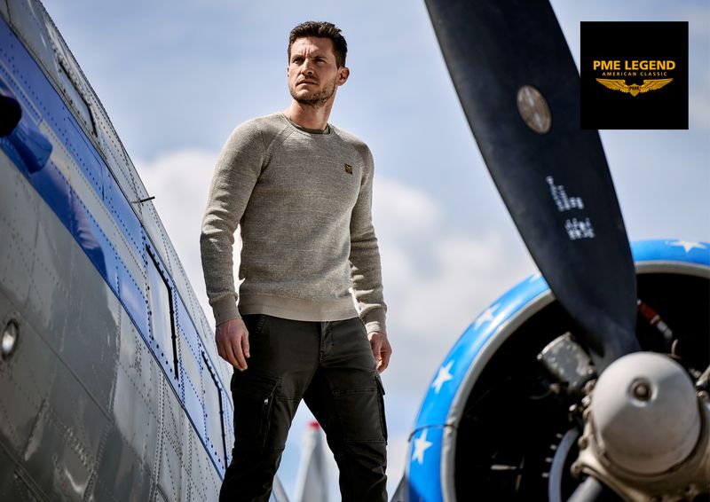 PME Legend R-neck cotton rib melee knit Seneca Rock PKW2509301