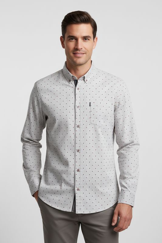 State of Art Shirt LS Print lichtgrijs:donkerrood 21425204