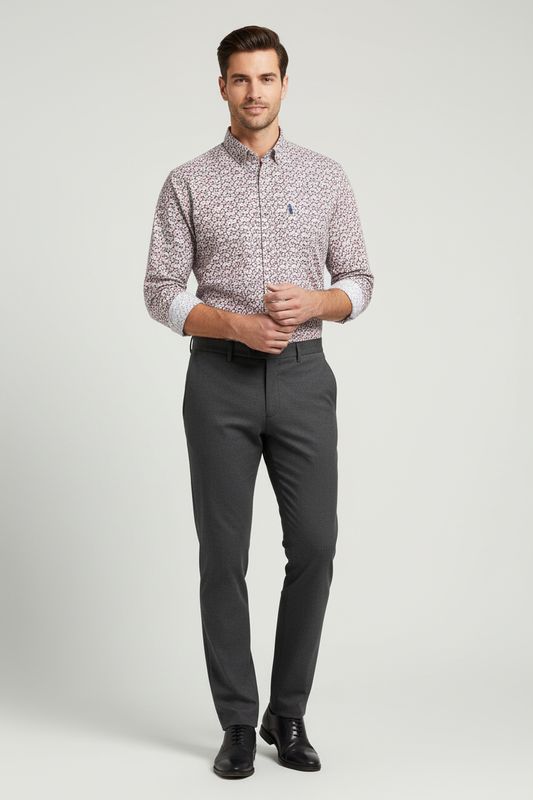 State of Art Shirt LS Print lichtgrijs:donkerrood 21425201