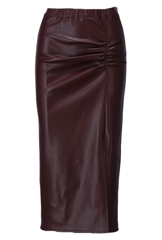 K-Design Vegan lederen rok met split Rum raisin B753