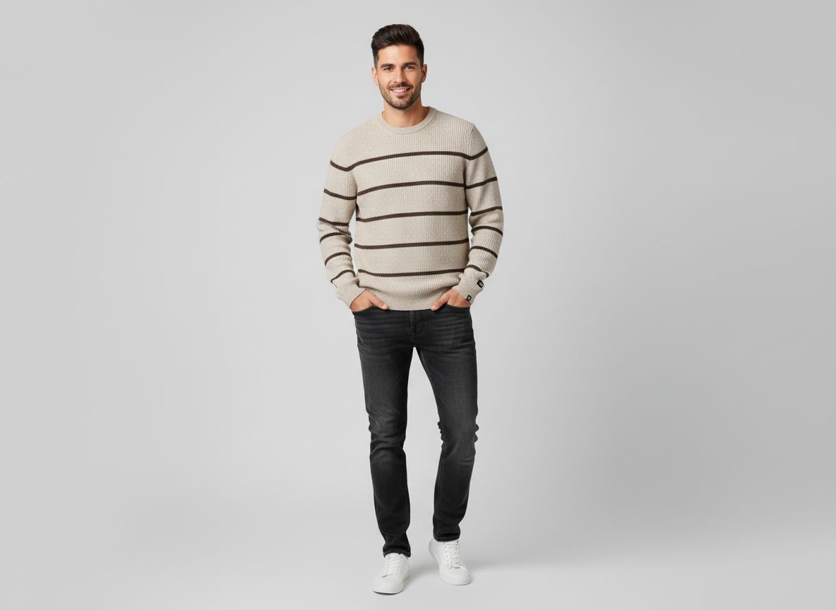 Vanguard Crewneck cotton wool stripe Grijs VKW2510336