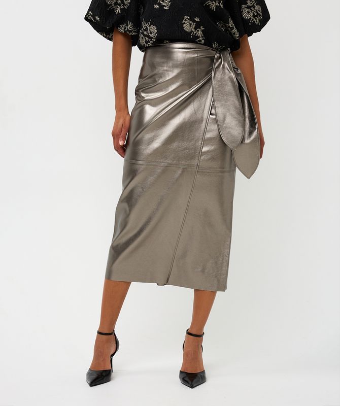 Esqualo Skirt PU belted Dark Silver W25.11709