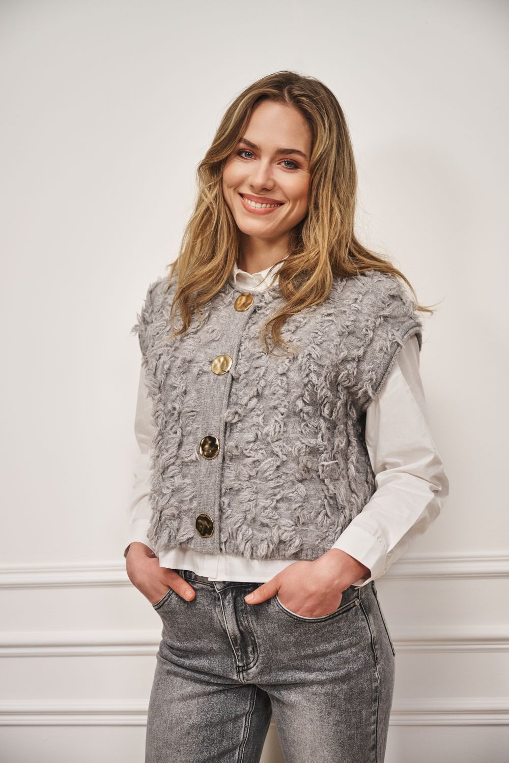 Esqualo Cardigan fringes big buttons Grey W25.27714