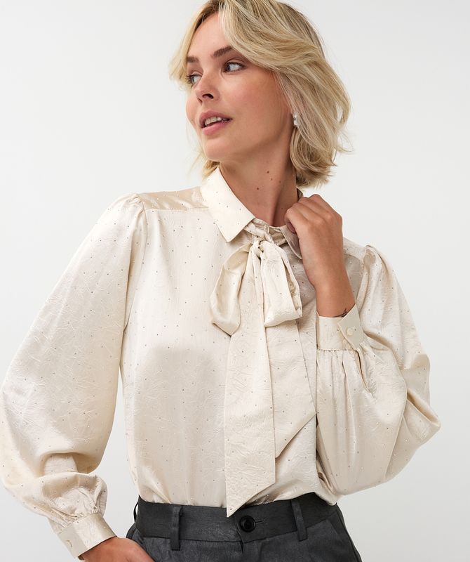Esqualo Blouse bow rhinestones Off White W25.14713