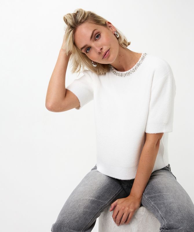 Esqualo Sweater fancy neck s/slve Off White W25.07720