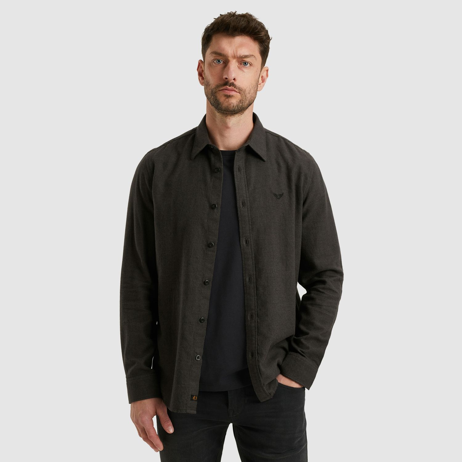 PME Legend LONG SLEEVE SHIRT YarnDyed Grindle Jet Black PSI2510202