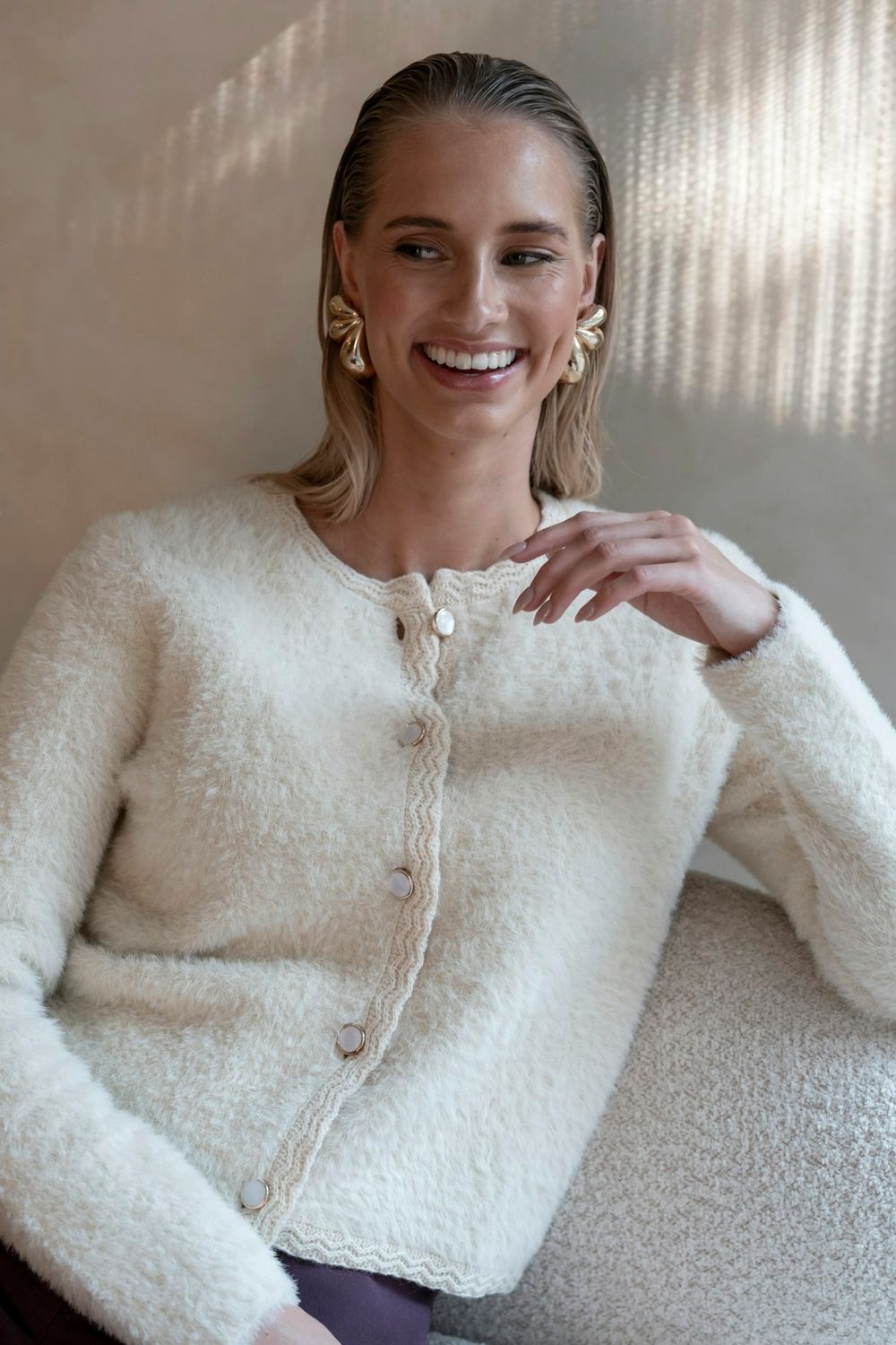 Geisha Cardigan hairy Ecru 54807-10