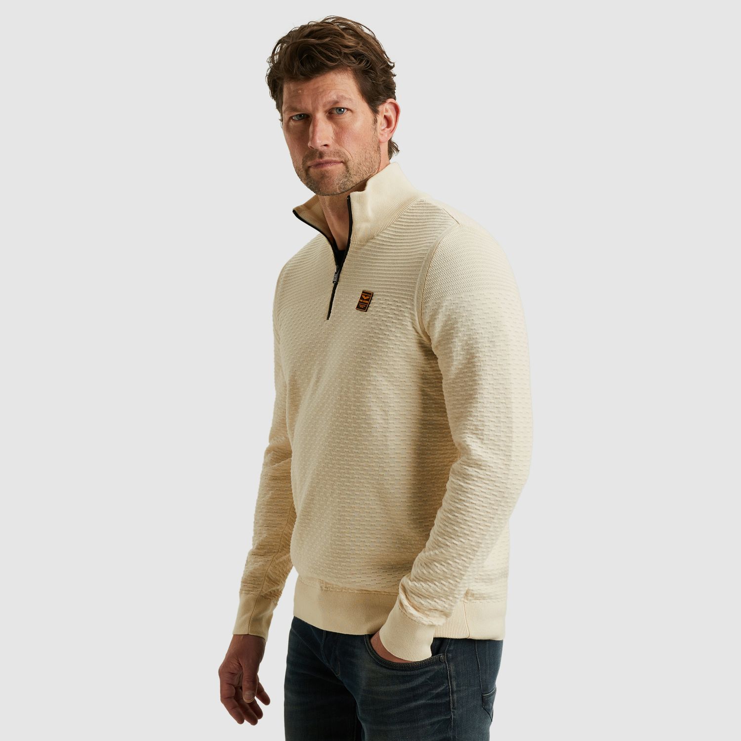 PME Legend Half zip collar cotton mouline (or Bone White PKW2510301