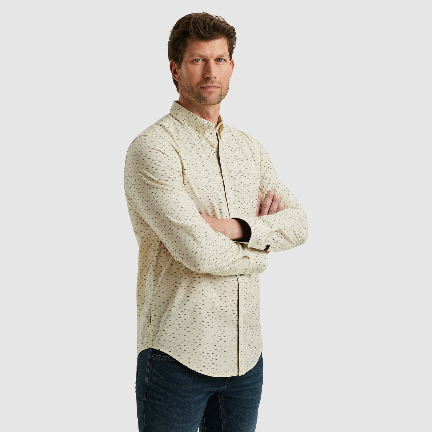 PME Legend LONG SLEEVE SHIRT Allover print on Bone White PSI2510238