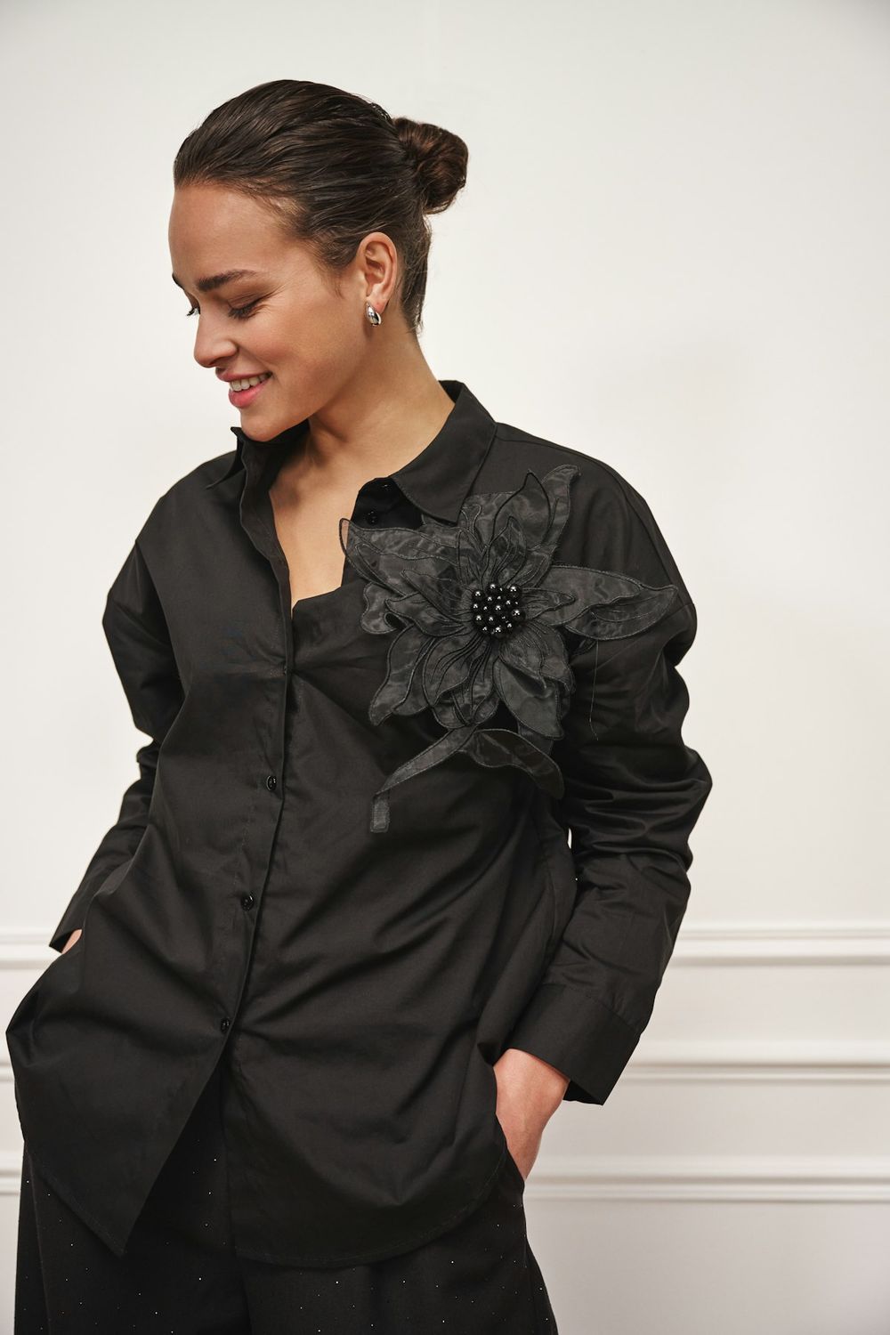 Esqualo Blouse big flower patch Black W25.28708