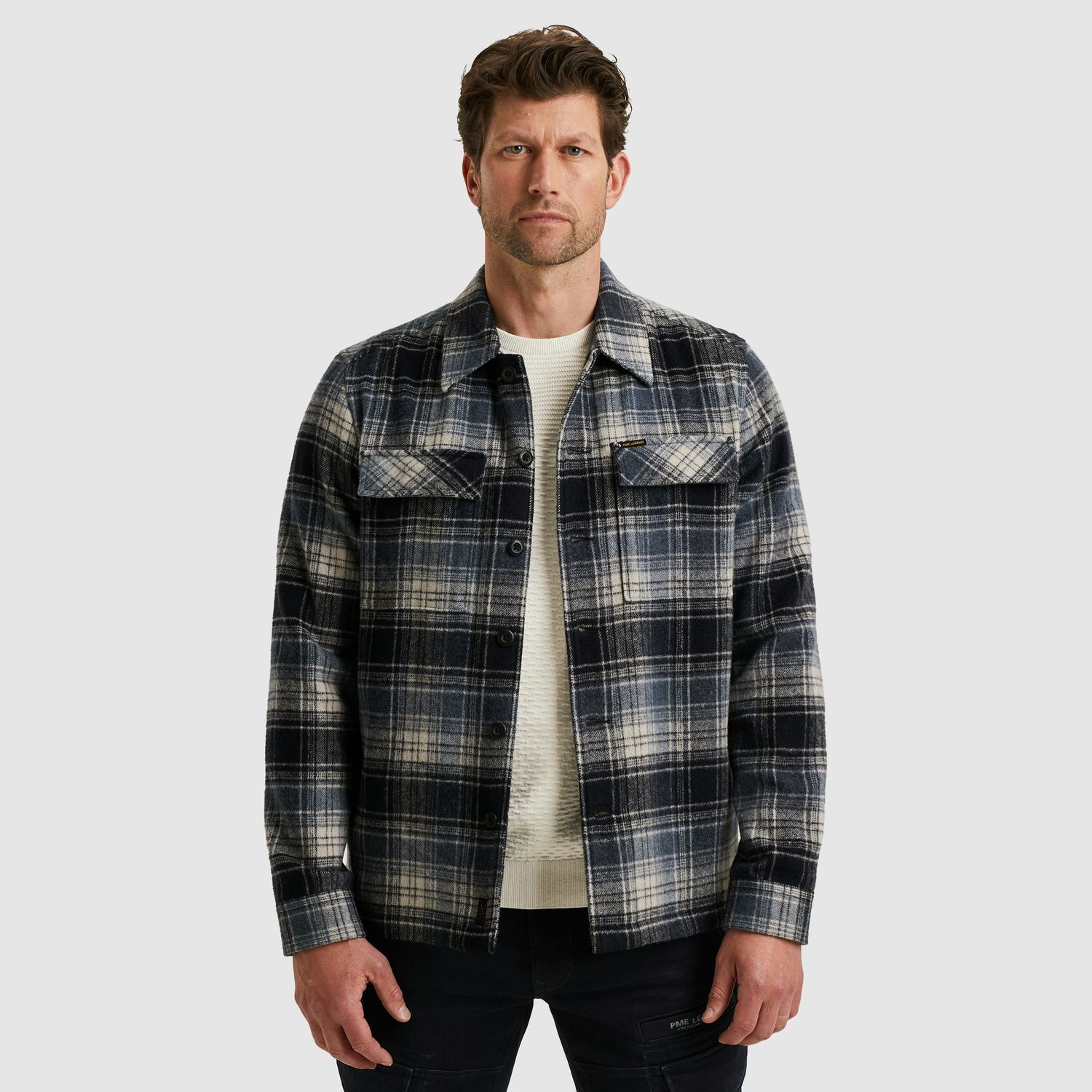 PME Legend LONG SLEEVE SHIRT Woolblend YD che Carbon PSI2511260