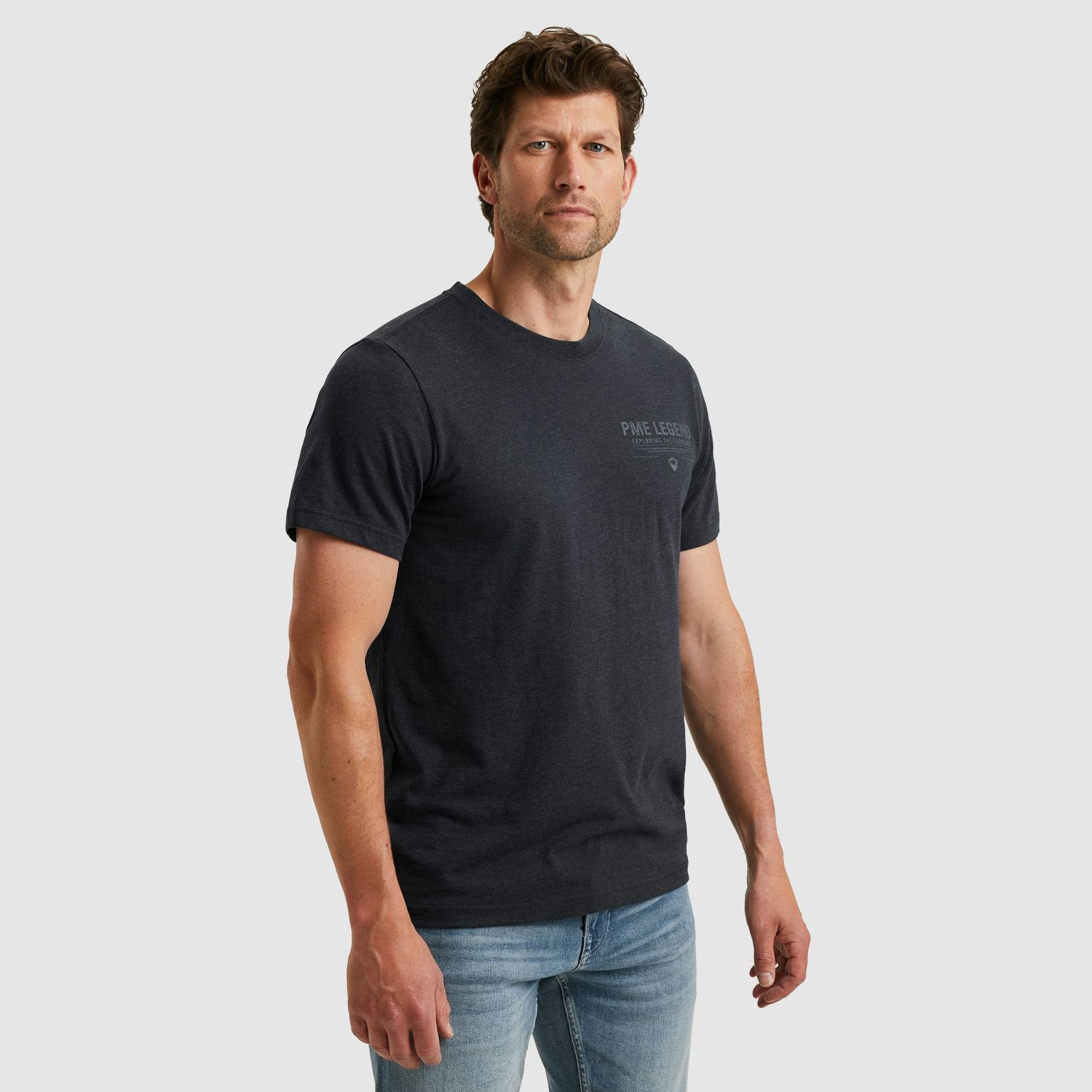 PME Legend Short sleeve r-neck melange jersey Carbon PTSS2511532