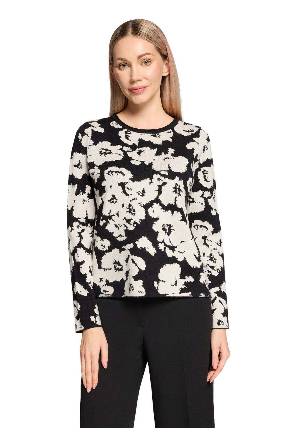 Betty Barclay Strickpullover Kurz 1/1 Arm Patch Black/Cream 53912907