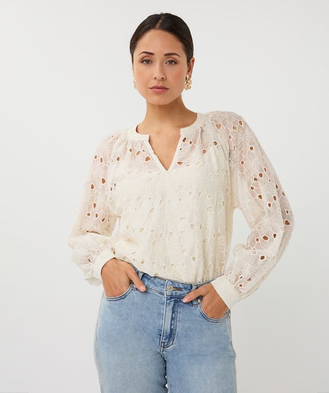 Esqualo Blouse raglan embroidery anglaise Ecru SP26.28026