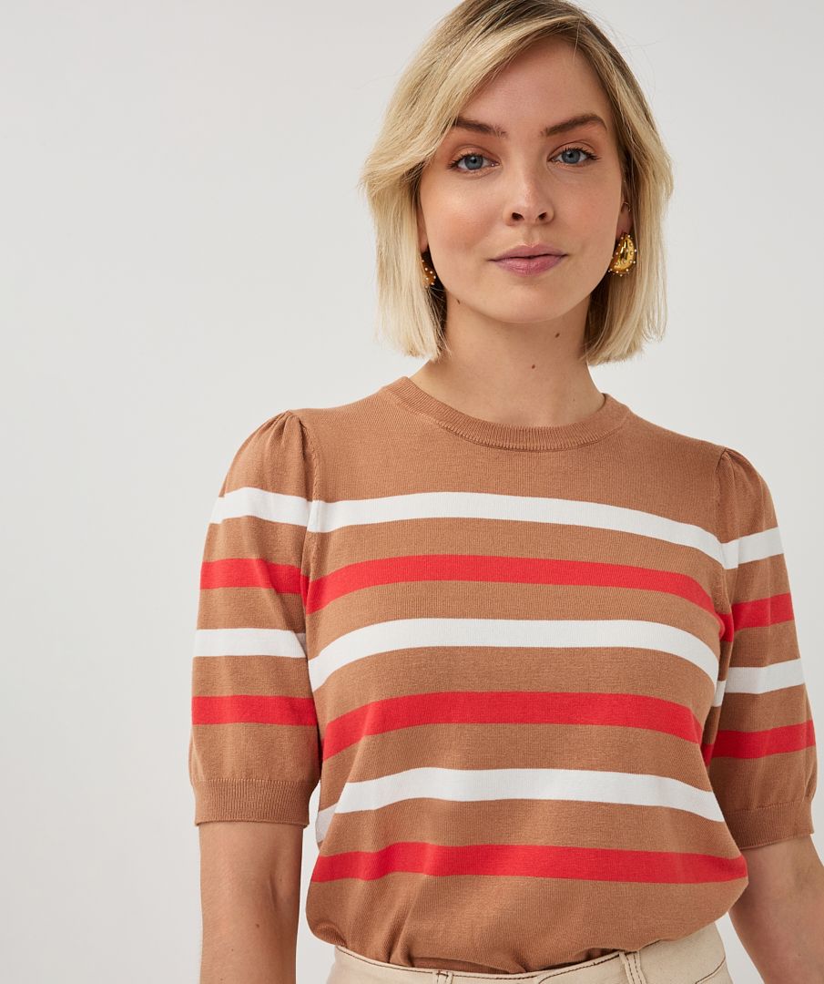 Esqualo Sweater puff slve striped knit Cappuccino SP26.07010
