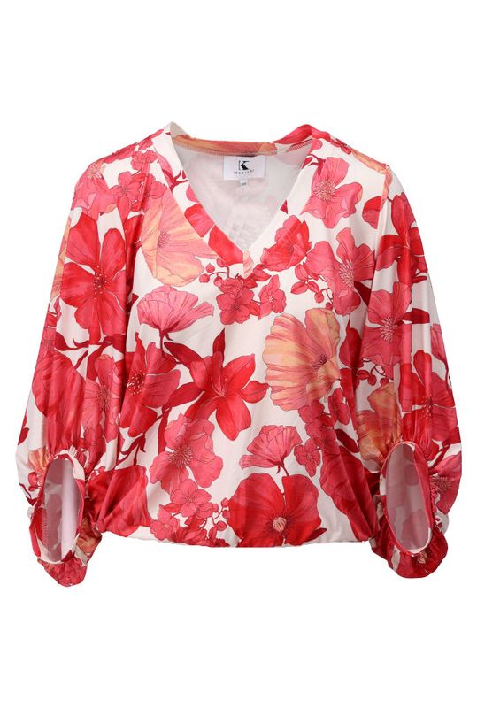 K-Design V-hals top met design rood P123 C102