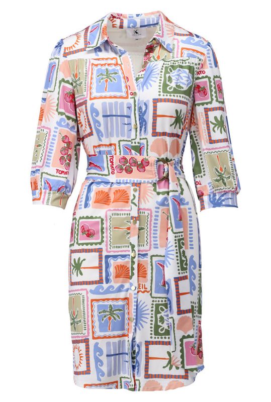 K-Design maxi jurk met design ecru P096 C302