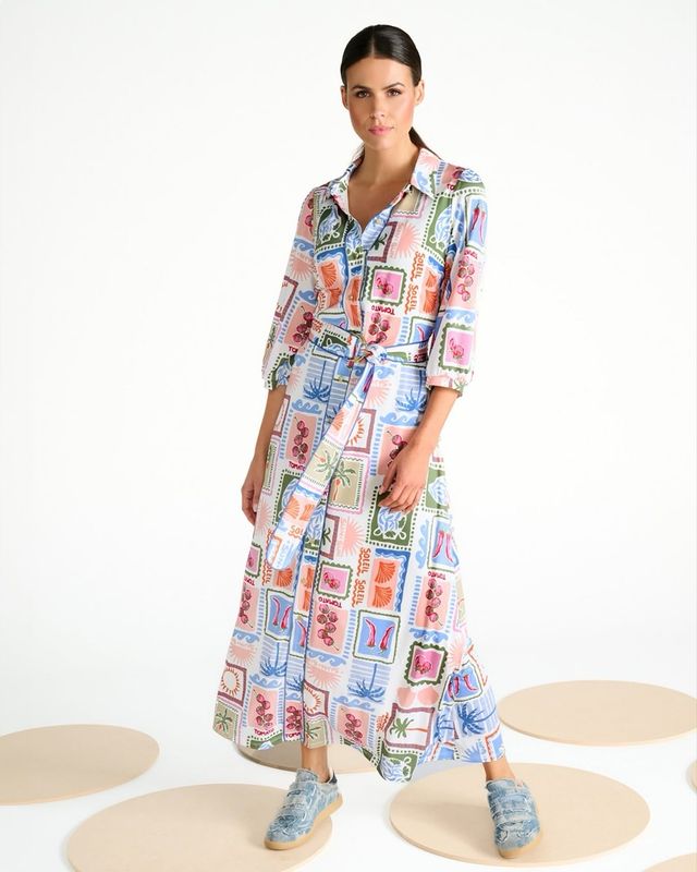 K-Design Maxi jurk met design Ecru C302 K-Design Maxi jurk met design Ecru C302