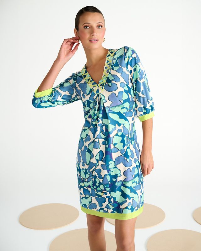 K-Design V hals jurk met design Blauw C107