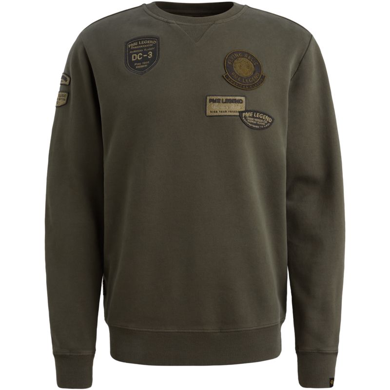 PME Legend sweatshirt badges garment-dye beluga groen PSW2602480
