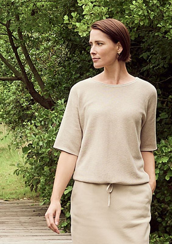 Bloomings lurex pullover oxford tan melange beige trui 3/4 mouw slk20-8918