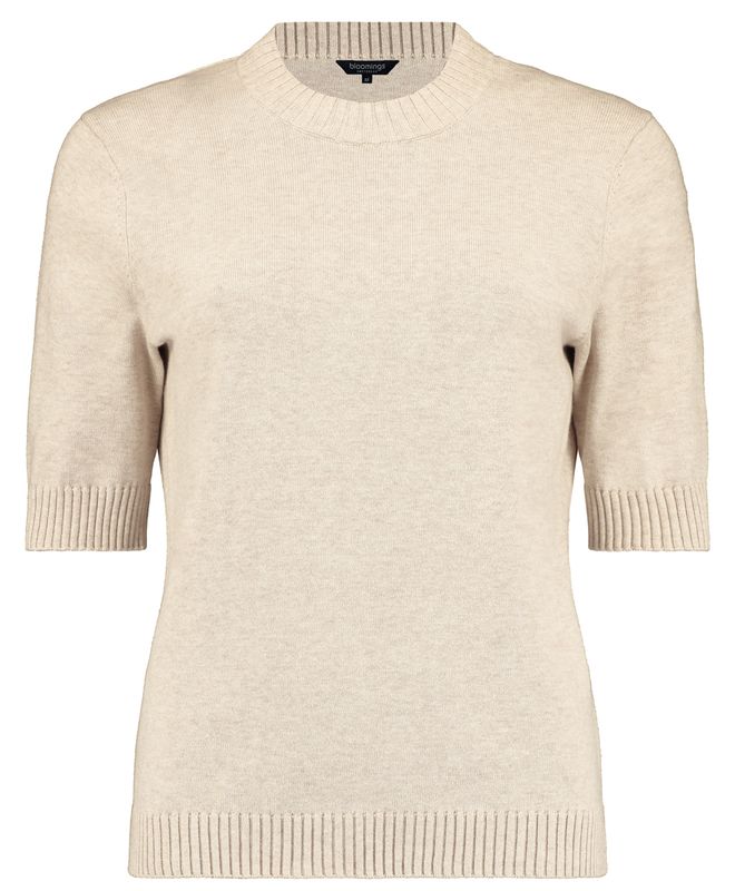 Bloomings korte mouw pullover sandshell melange beige fijngebreid slk20-8908