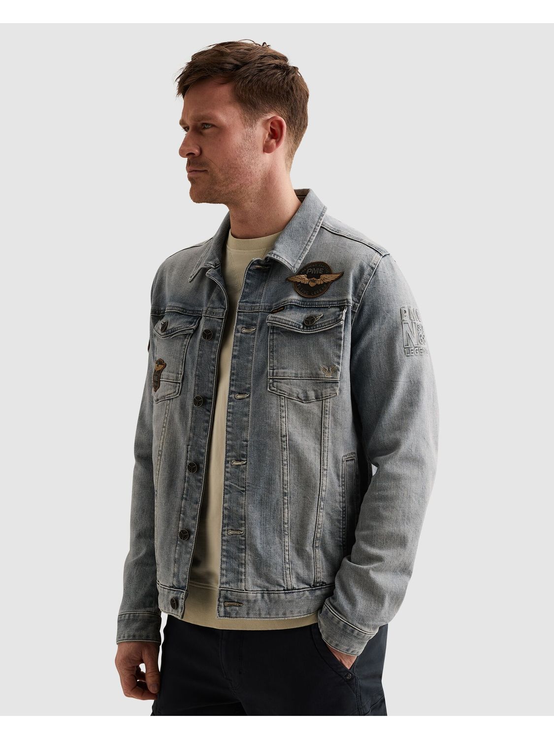 PME Legend denim jacket heren summer blue tone sun burst wash pdj2602704-sbt