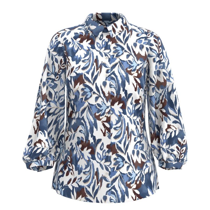 DESOTO Dames Blouse Tinted Florals Denim blauw 100% katoen 74186-2-571 Summer