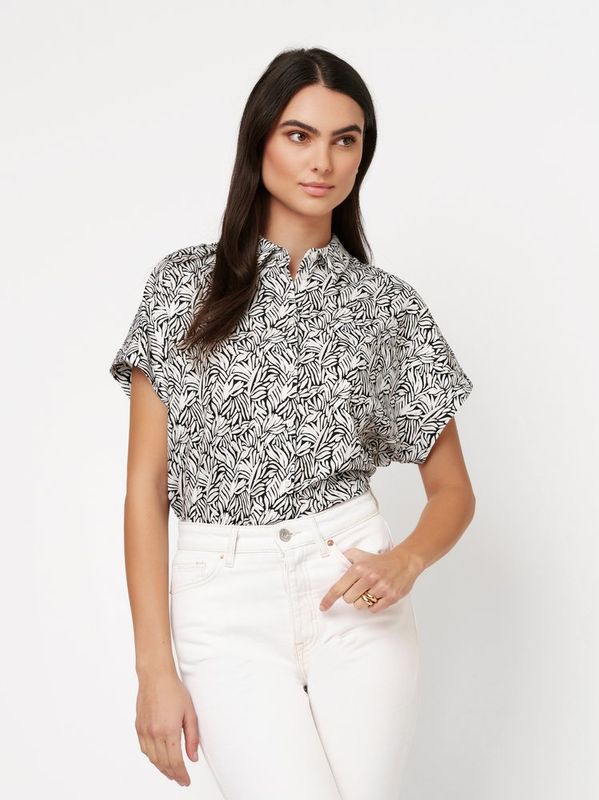 DESOTO Dames Blouse Abstract Lines Black zwart wit 100% katoen 74171-2-912 Summer