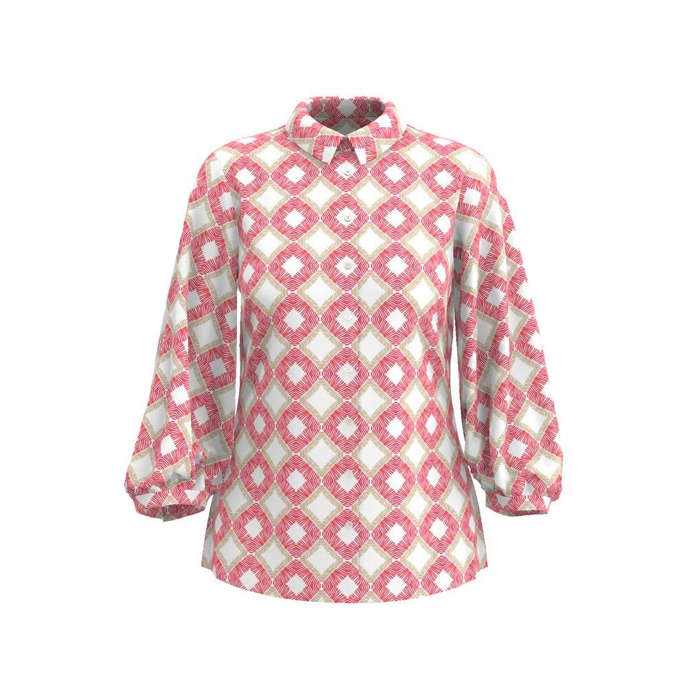 DESOTO Dames Blouse Geo Red Beige geometrische print 100% katoen 74186-2-331 Summer